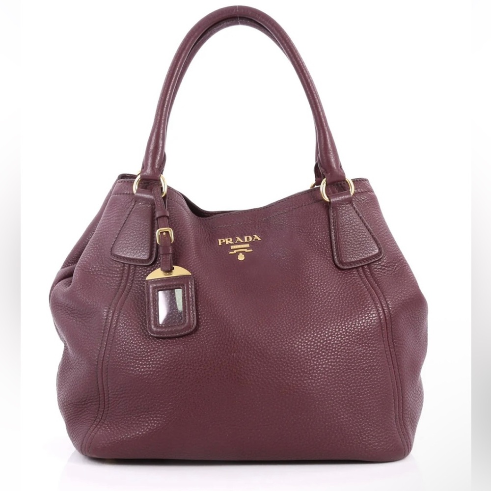 Prada Vitello Daino Galleria soft pebbled calfskin Leather burgundy purse